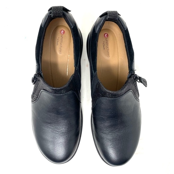 Clarks Un Adorn Zip Black Leather Combo NARROW - Picture 5 of 8